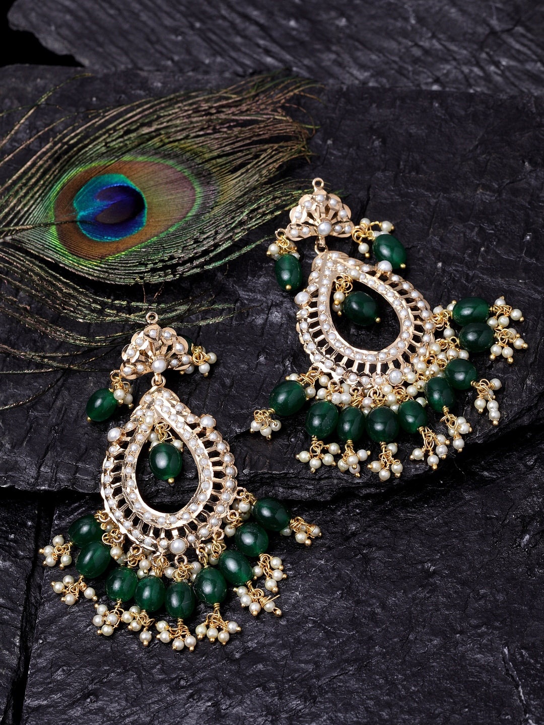 

DUGRISTYLE Gold-Plated Classic Chandbalis Earrings, Green