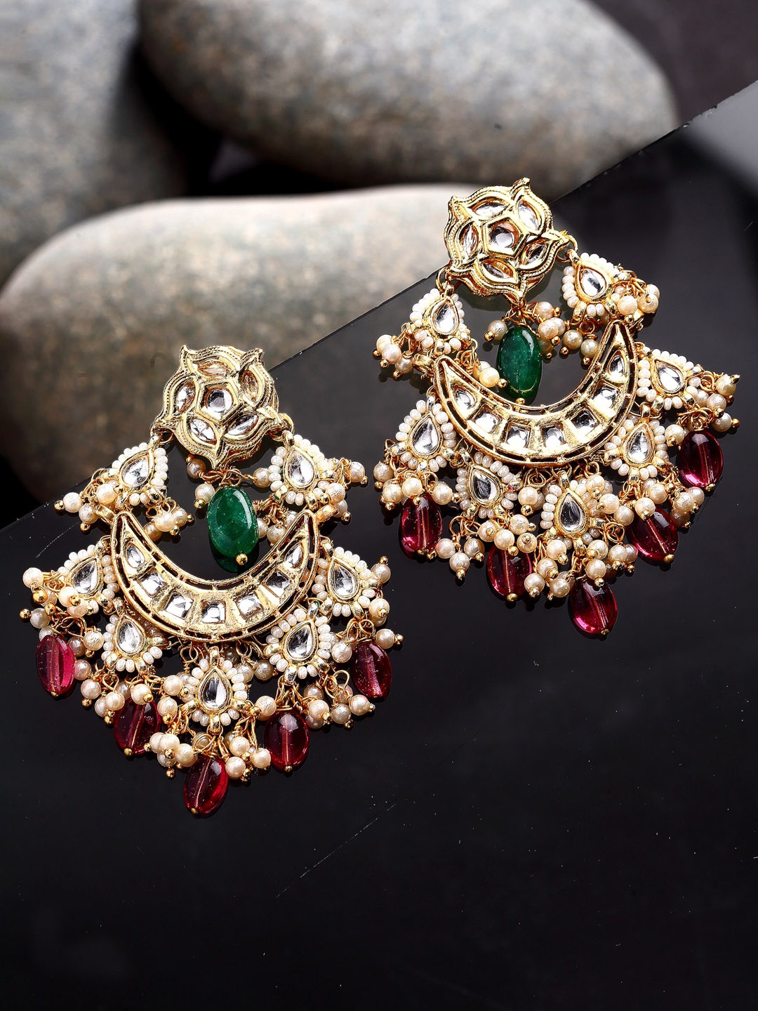 

DUGRISTYLE Gold-Plated Classic Chandbalis Earrings, Green