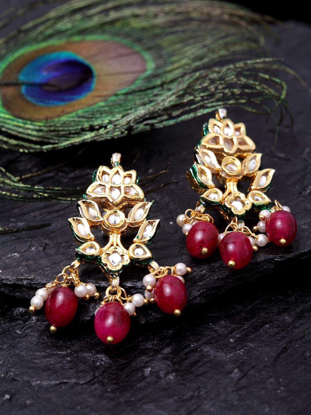 

DUGRISTYLE Gold-Plated Classic Drop Earrings, Red