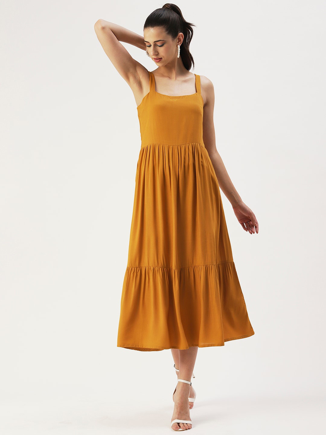 

DressBerry Shoulder Straps Midi Dress, Mustard