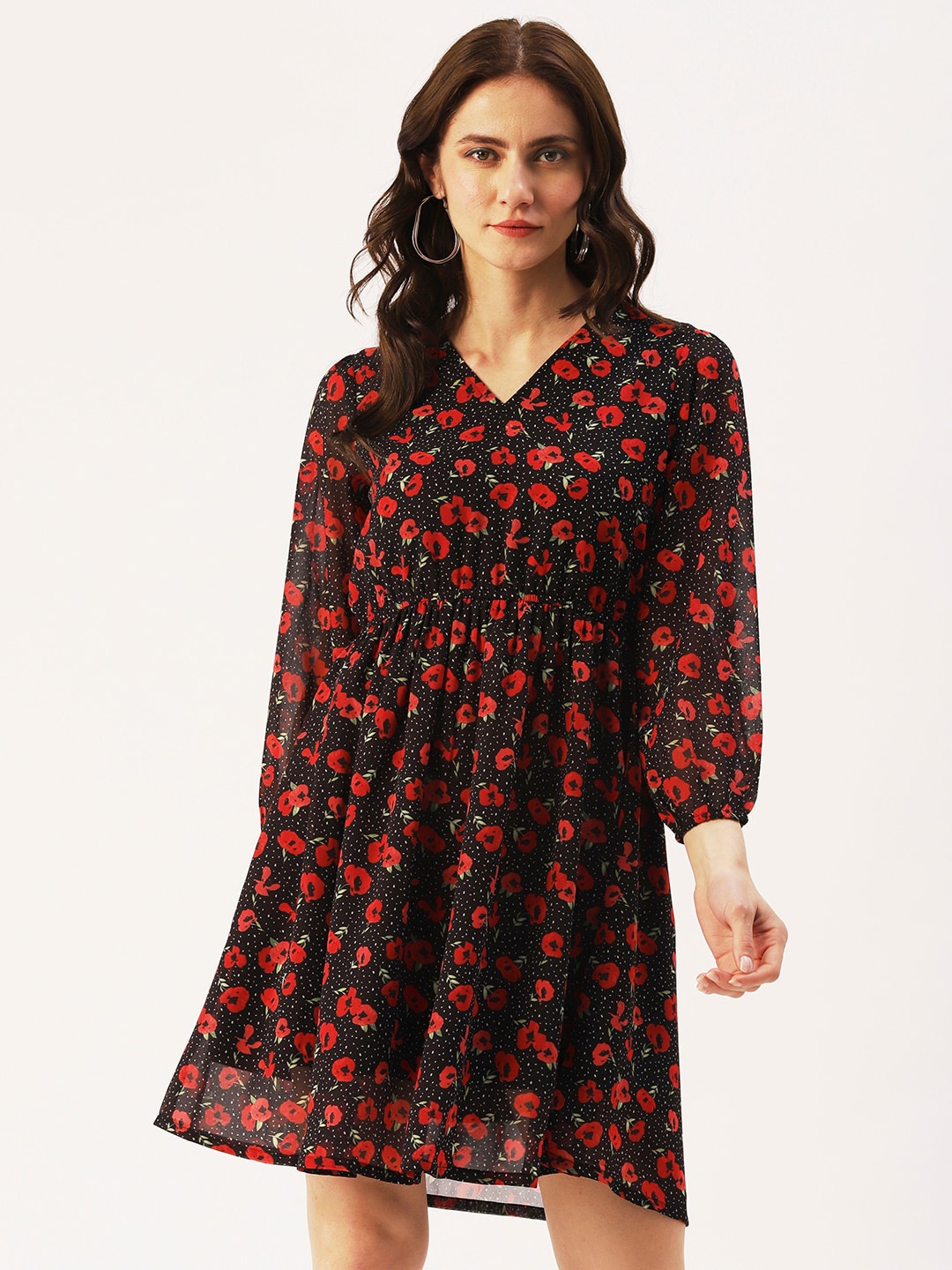 DressBerry Floral Georgette Dress, Black