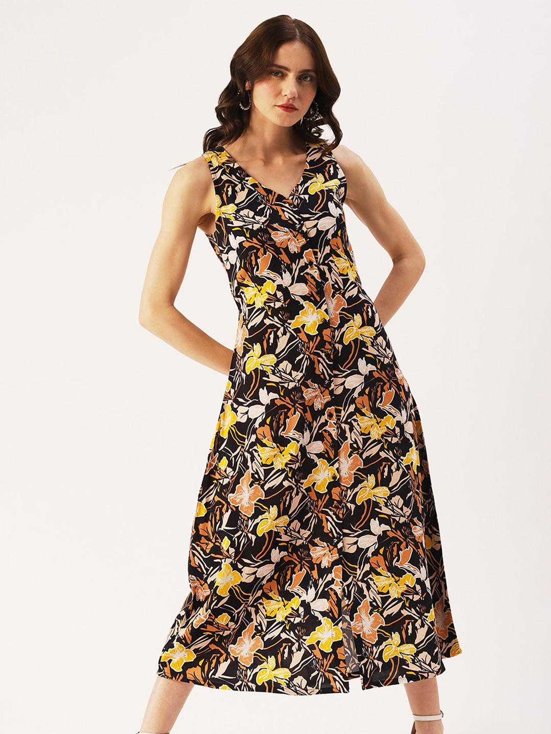 

DressBerry Floral A-Line Midi Dress, Black