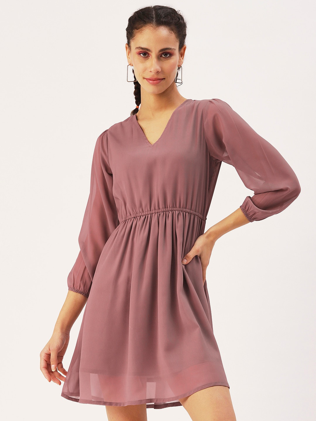

DressBerry Fit & Flare Puff Sleeve Georgette Dress, Mauve