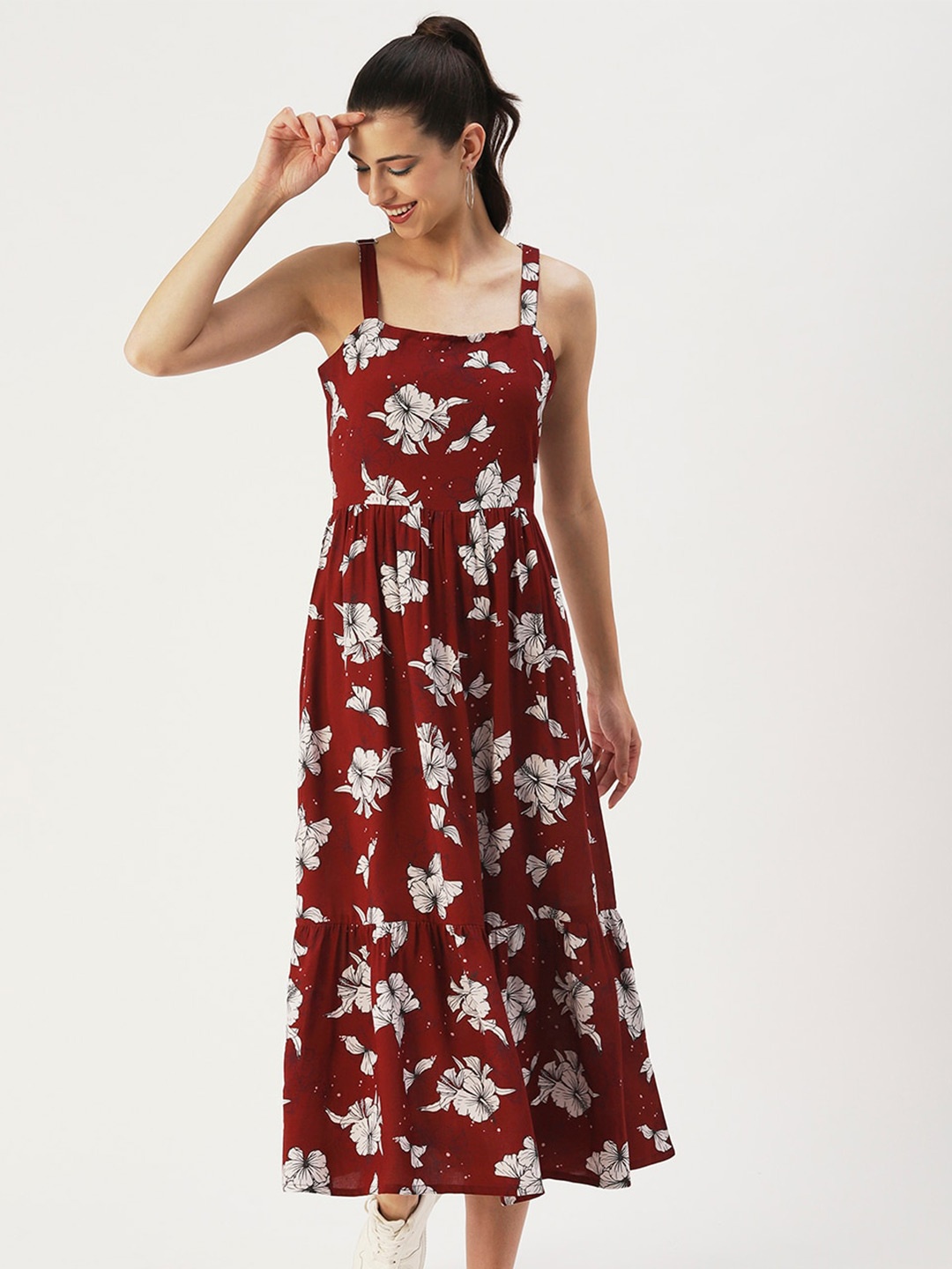 

DressBerry Floral Printed Midi Dress, Maroon