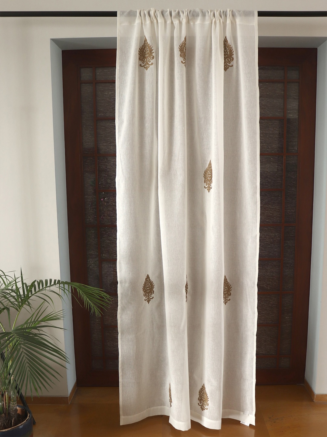 

ZEBA Beige & White Ethnic Motifs Sheer Door Curtain