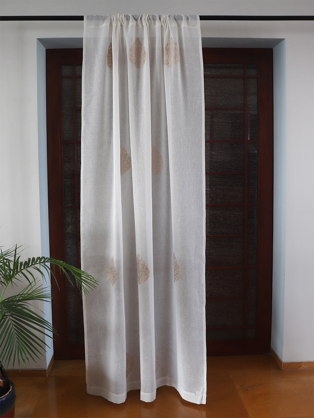 

ZEBA White & Beige Ethnic Motifs Sheer Door Curtain