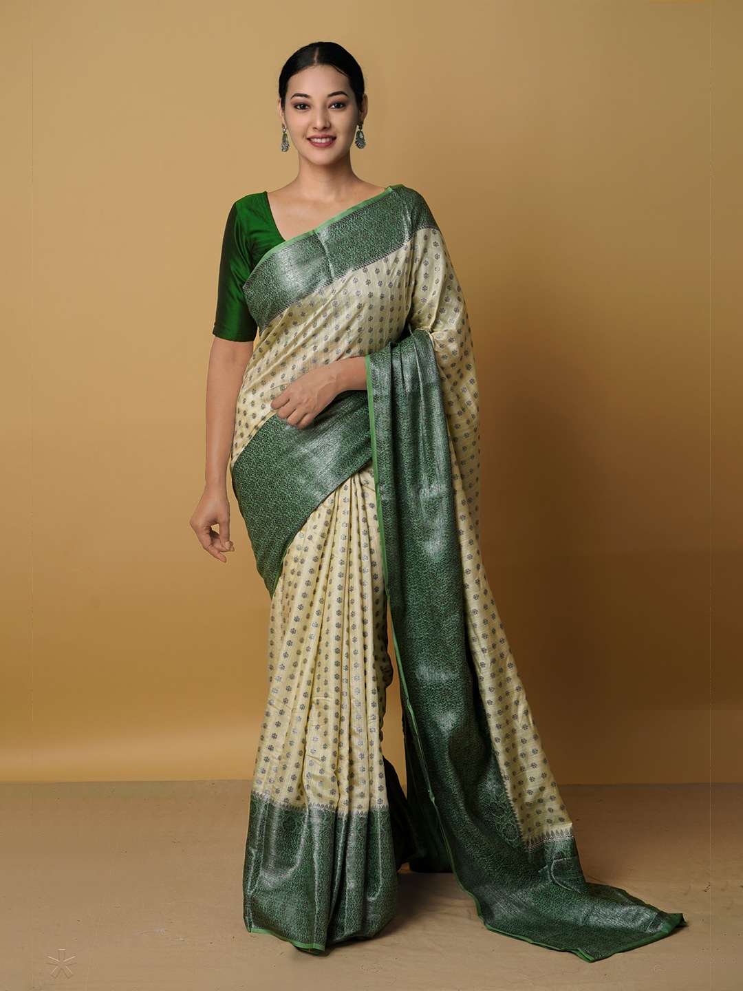 

Unnati Silks Woven Design Zari Silk Cotton Saree, Cream