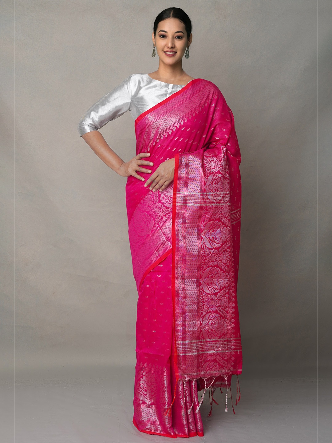 

Unnati Silks Woven Design Zari Silk Cotton Saree, Pink