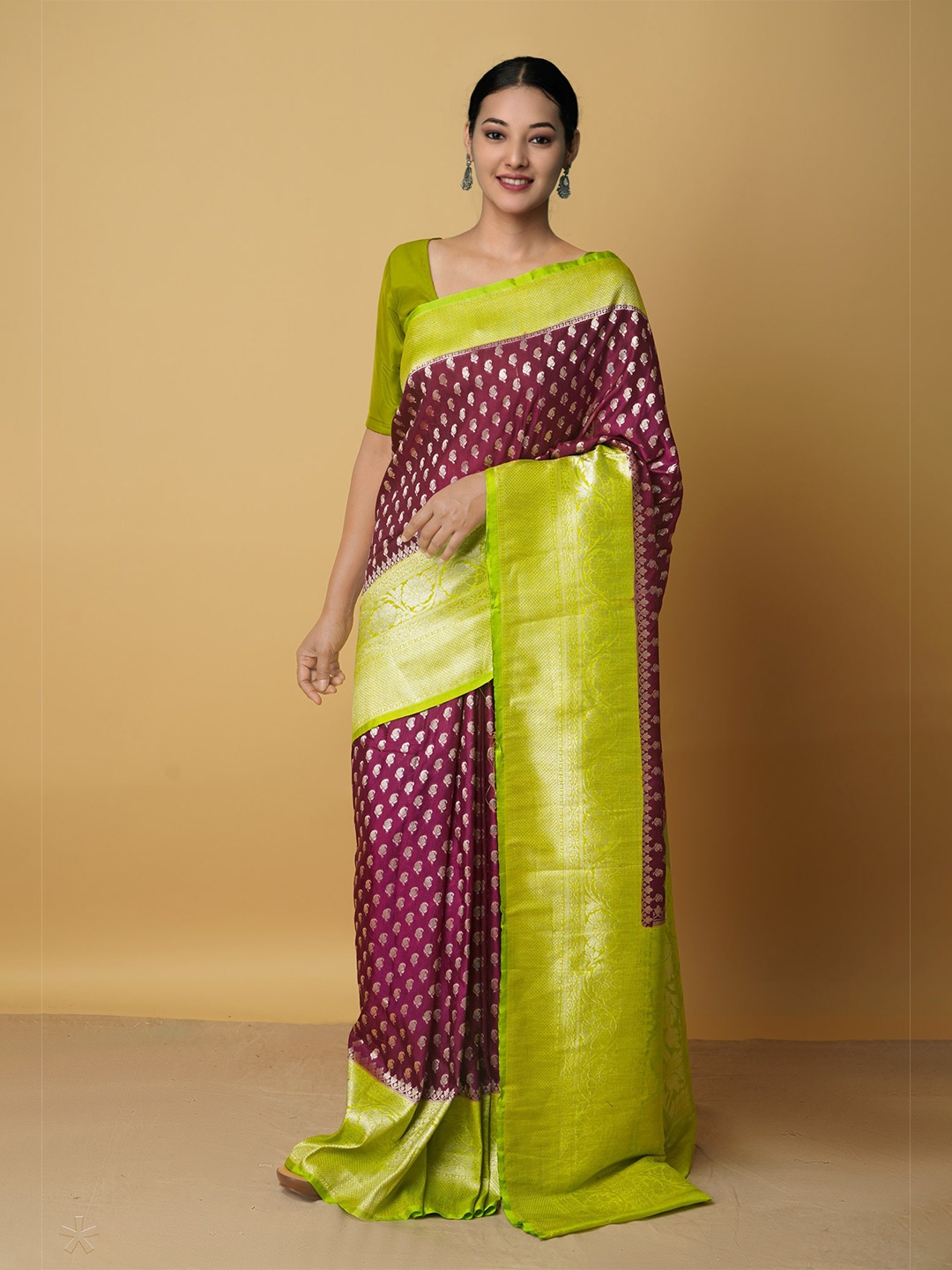 

Unnati Silks Woven Design Zari Silk Cotton Kanjeevaram Saree, Purple