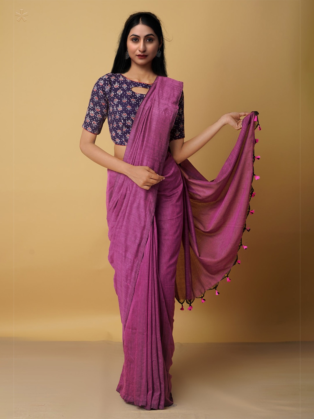 

Unnati Silks Pure Linen Jamdani Saree, Pink