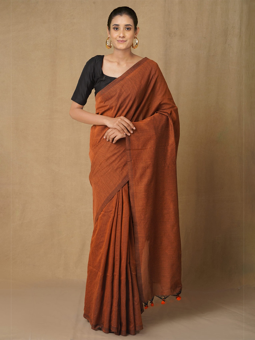 

Unnati Silks Pure Linen Jamdani Saree, Rust