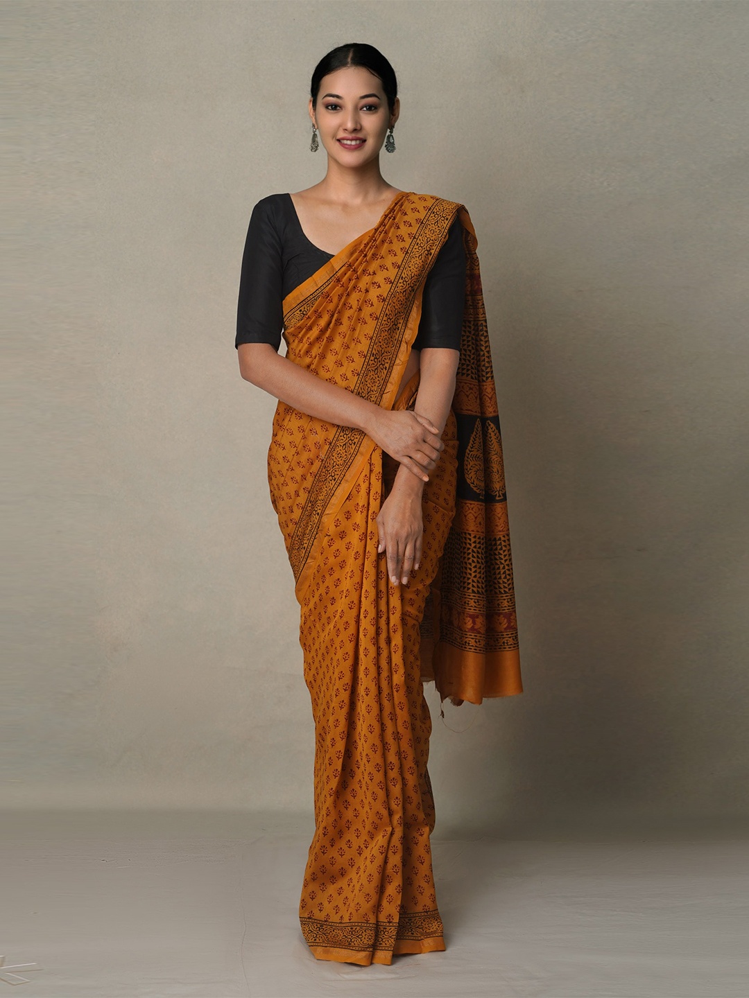 

Unnati Silks Ethnic Motifs Pure Cotton Chanderi Saree, Rust