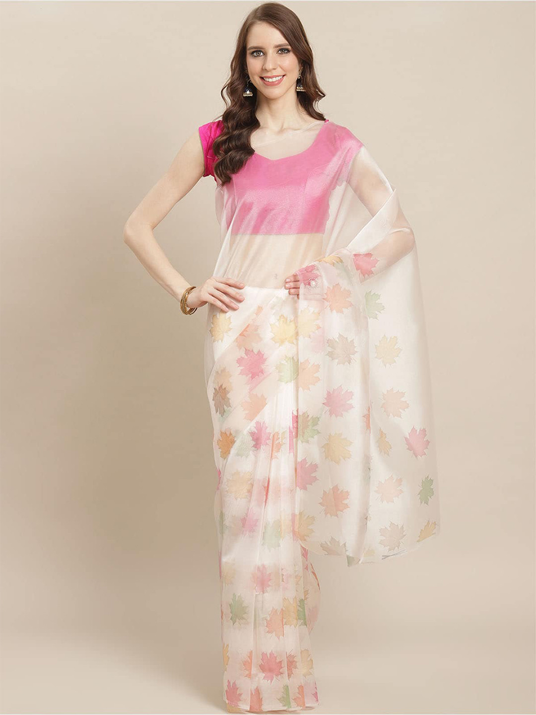 

ODETTE Floral Organza Saree, White