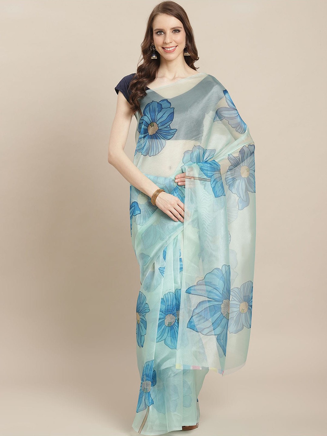 

ODETTE Floral Organza Saree, Blue