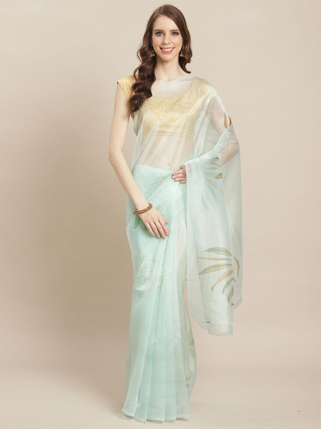 

ODETTE Floral Organza Saree, Blue