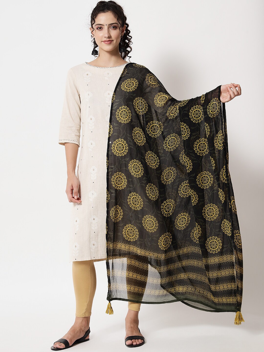

KALINI Black & Beige Printed Dupatta