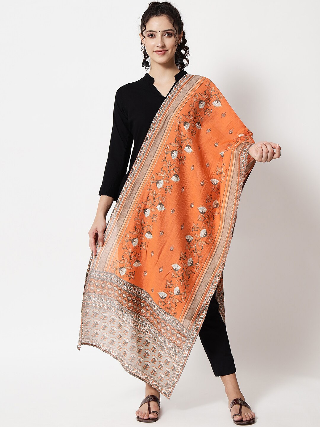 

KALINI Printed Cotton Silk Dupatta, Peach