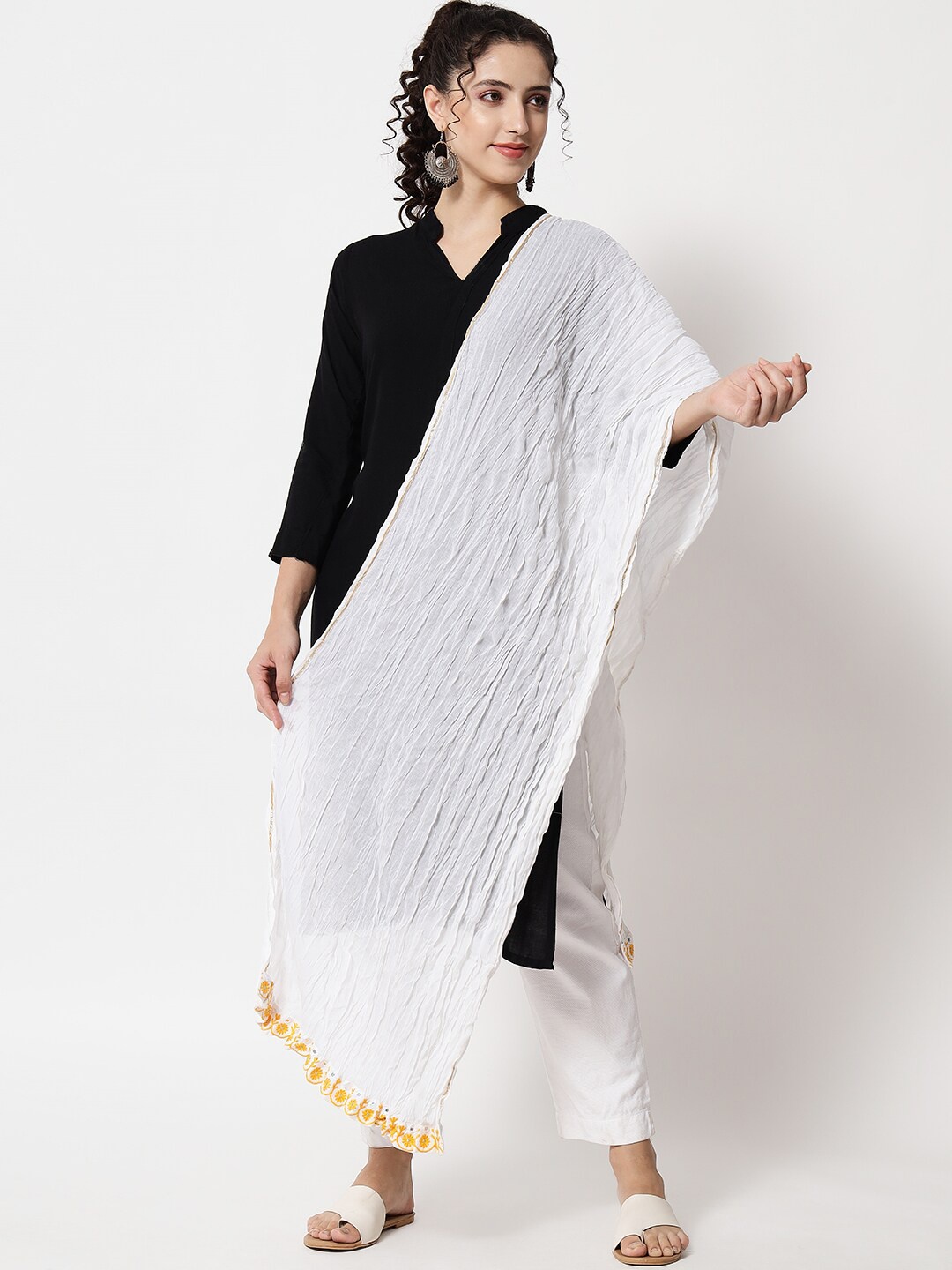 

KALINI Pure Cotton Dupatta with Mirror Work, White