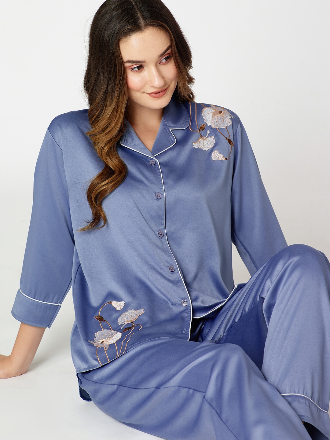 

I like me Women Printed Night suit, Blue