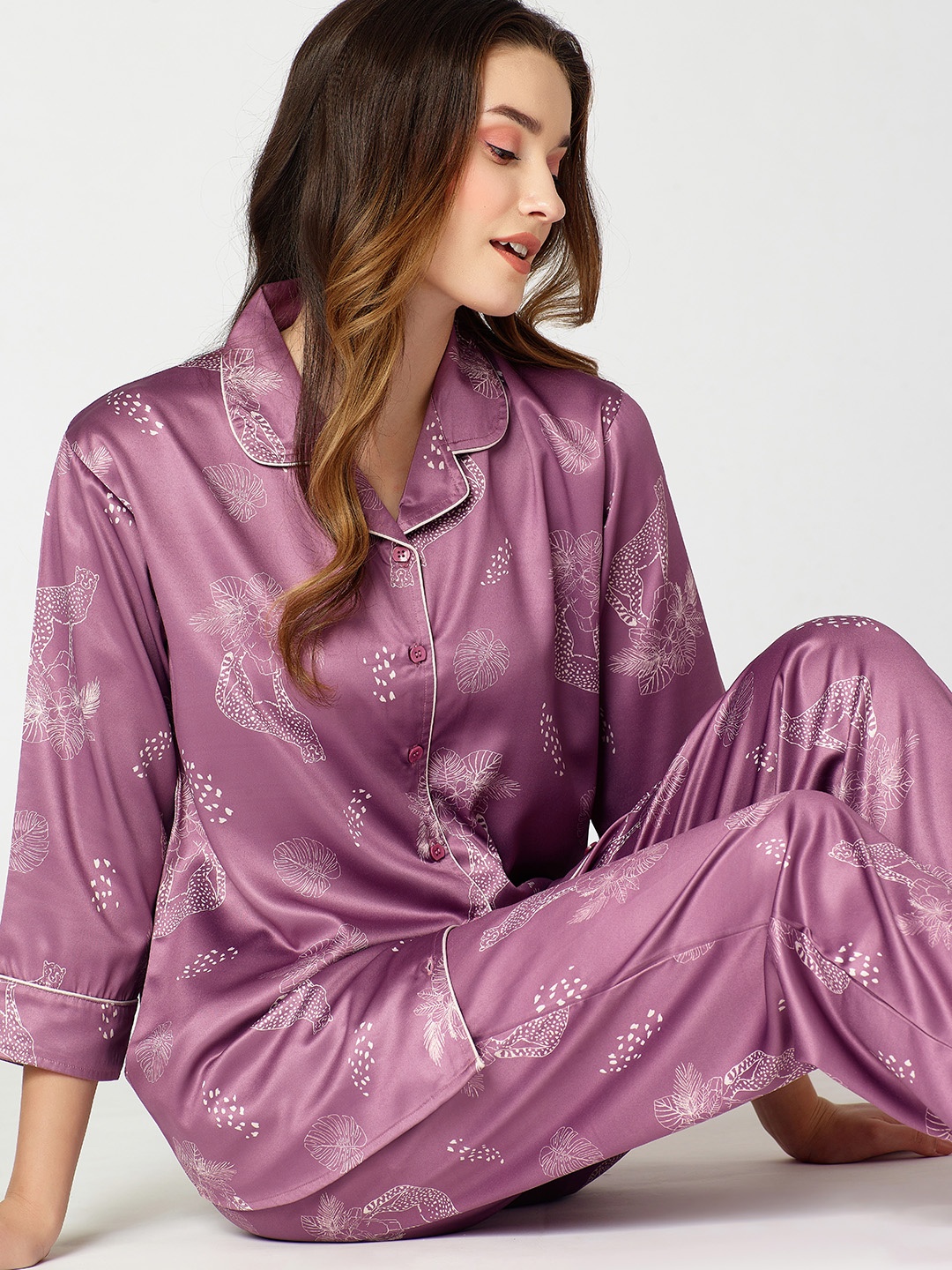 

I like me Women Printed Night suit, Purple