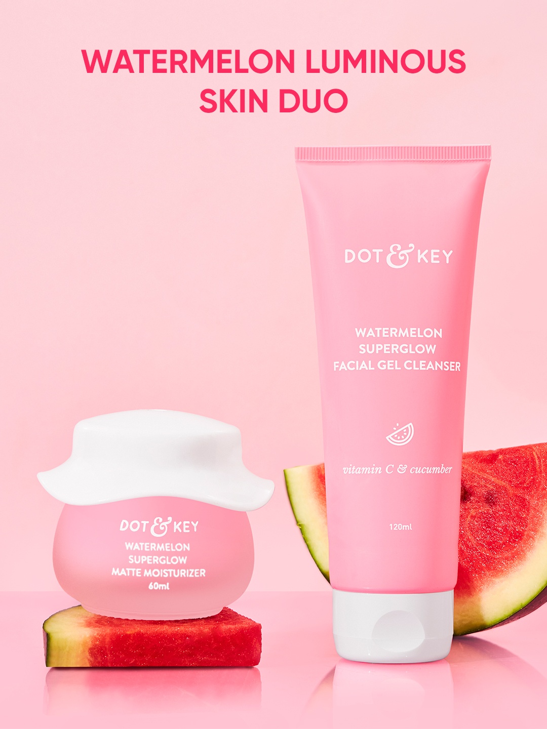 

DOT & KEY Watermelon Summer Essentials Duo - Face Wash & Oil-Free Matte Face Moisturizer, Pink