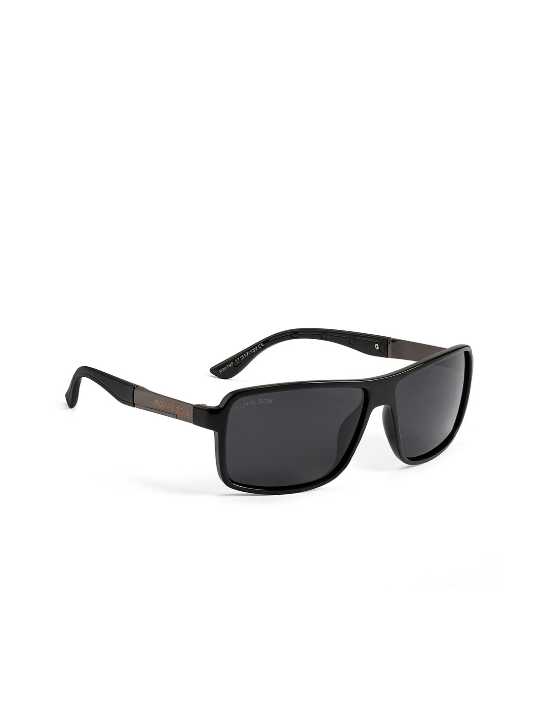 

ROYAL SON Men Black Lens & Black Rectangle Sunglasses with Polarised Lens