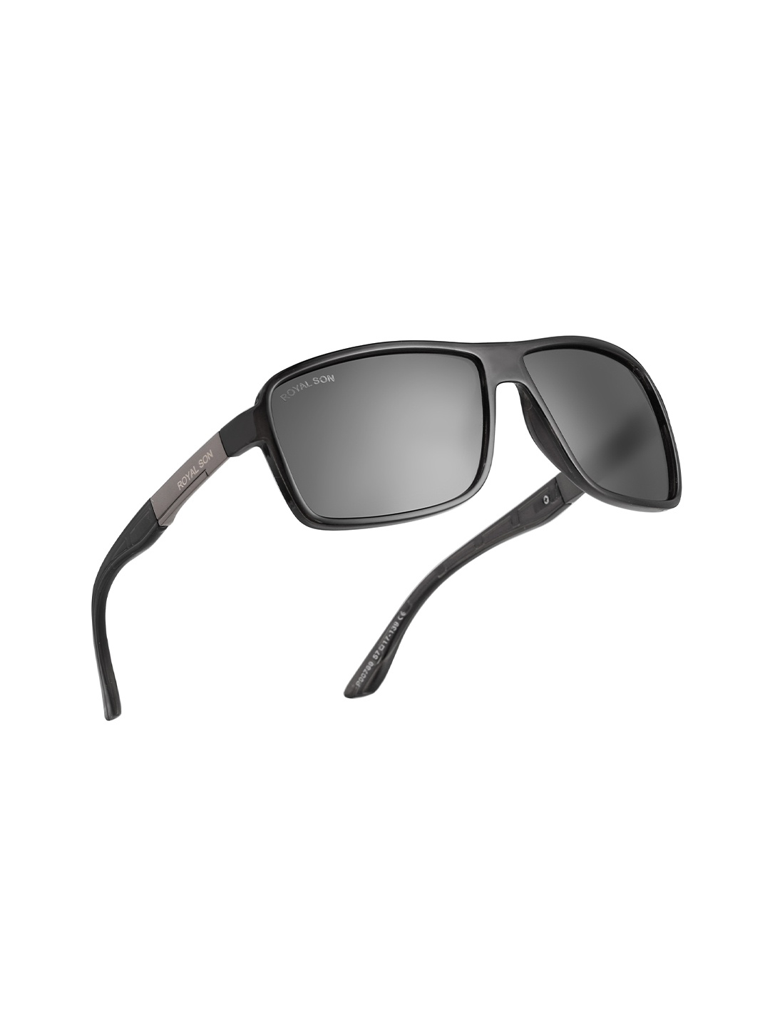 

ROYAL SON Men Black Lens & Black Rectangle Sunglasses with Polarised Lens
