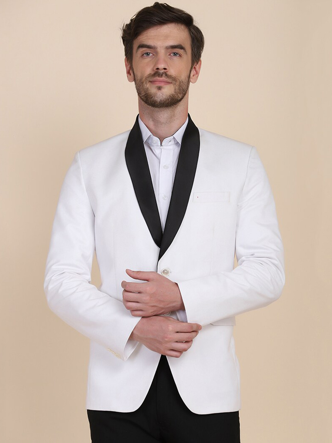 

TAHVO Men Single-Breasted Slim Fit Blazer, White
