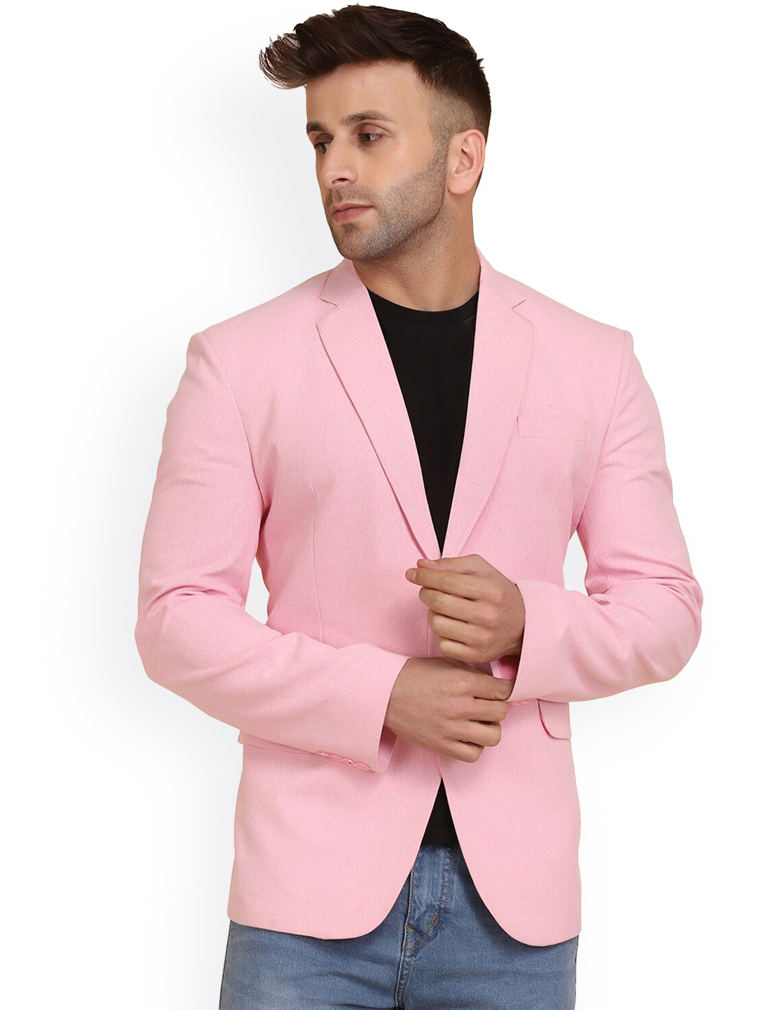 

TAHVO Men Single-Breasted Cotton Blazer, Pink