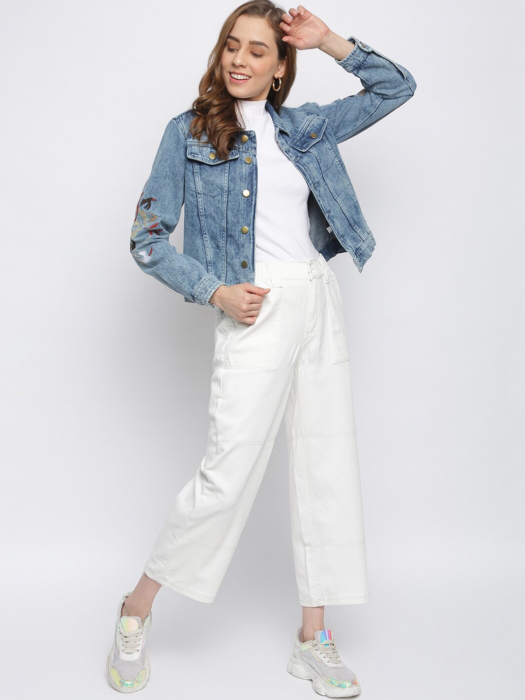 

TALES & STORIES Women Washed Lightweight Denim Jacket, Blue