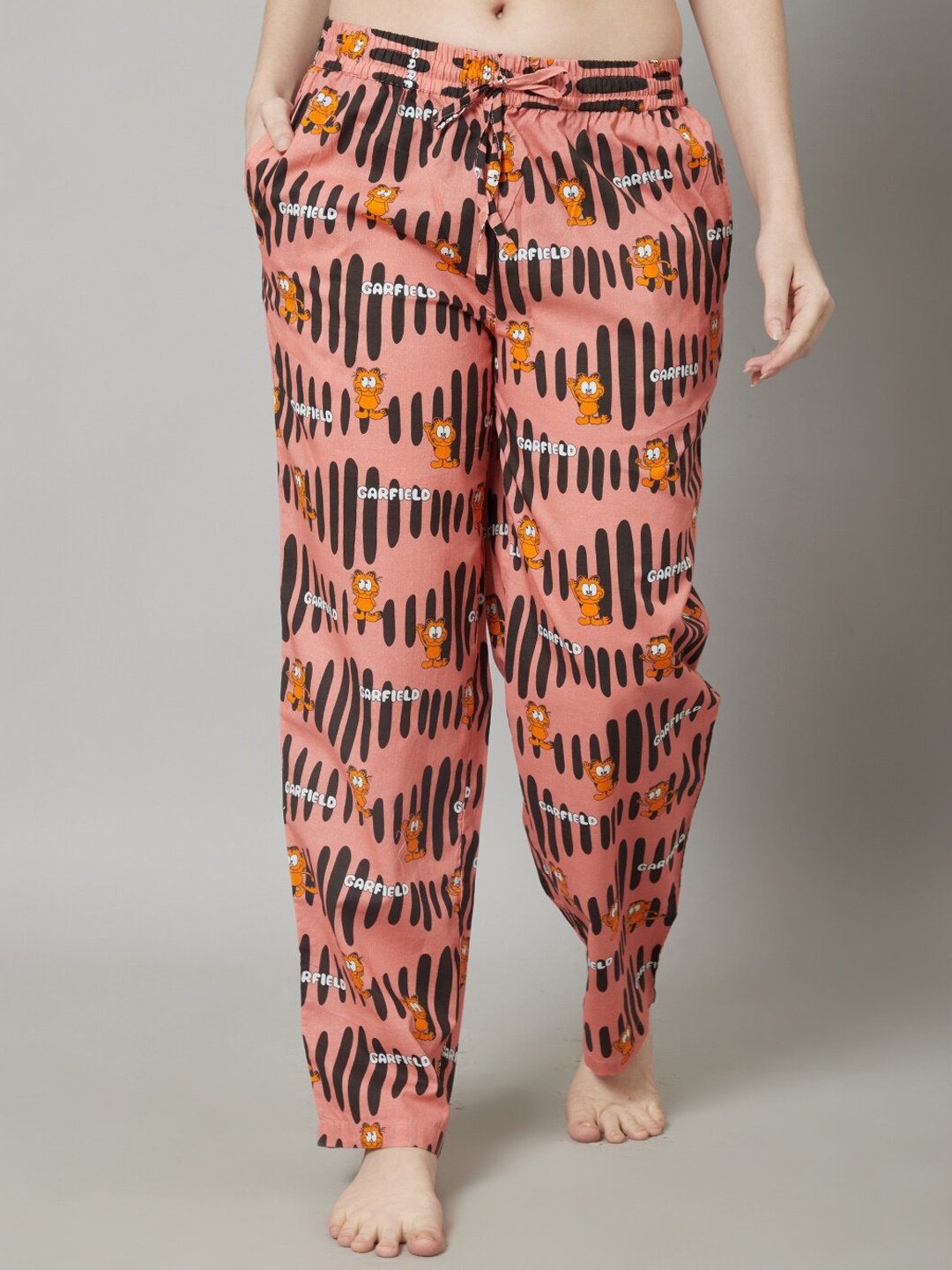 

Shararat Women I Hate Mondays Garfield Printed Lounge Pants, Pink