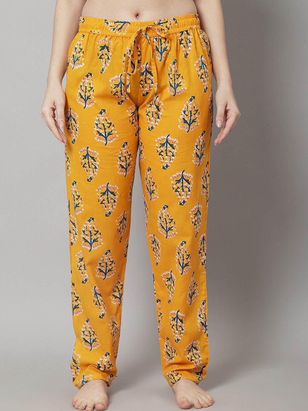 

Shararat Women Floral Cotton Lounge Pants, Yellow