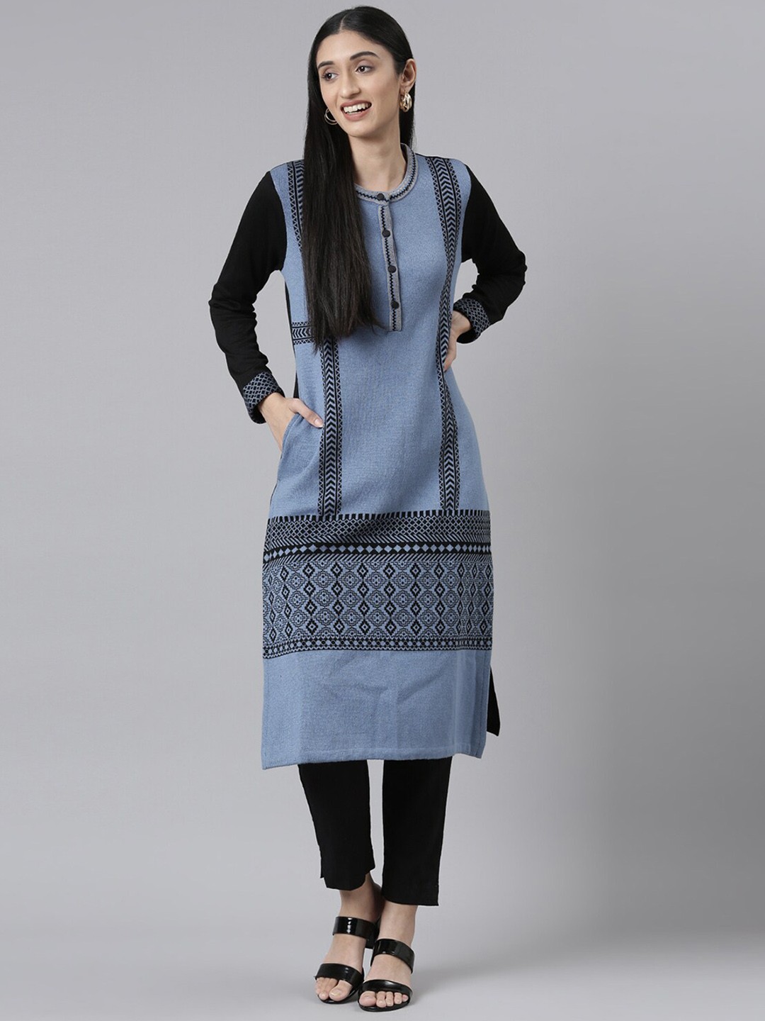 

Neerus Women Woven Design Acrylic Kurta, Violet