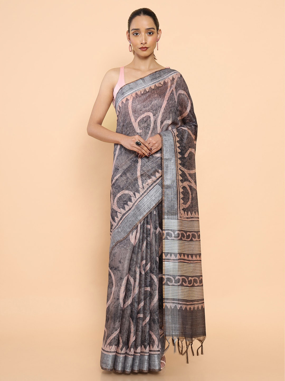 

Soch Grey & White Zari Silk Cotton Chanderi Saree