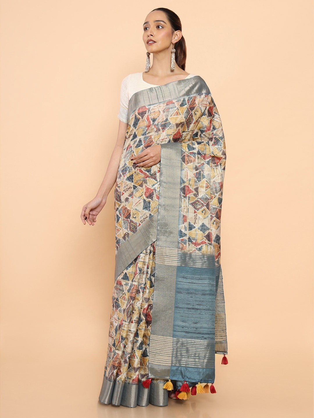 

Soch Blue & Pink Zari Silk Blend Ready to Wear Saree