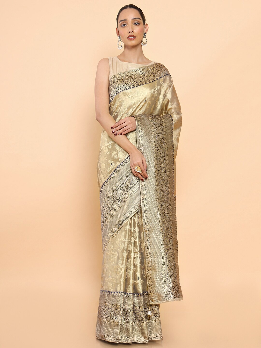 

Soch Gold-Toned Woven Design Zari Pure Silk Saree