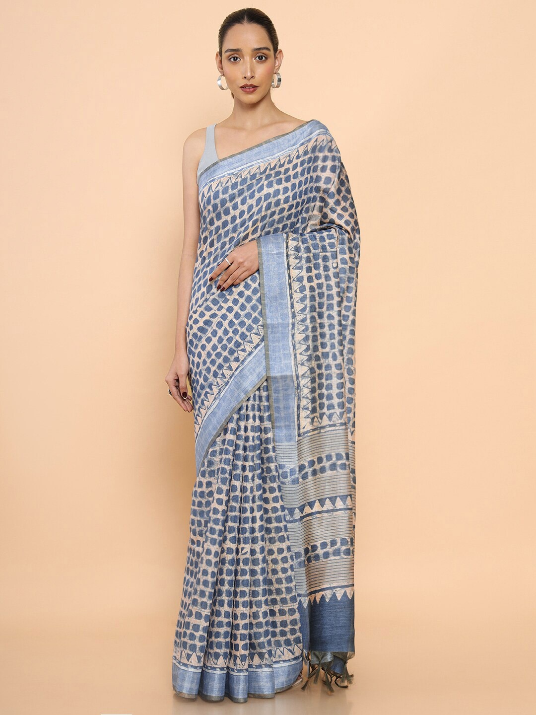 

Soch Blue & Beige Silk Cotton Saree