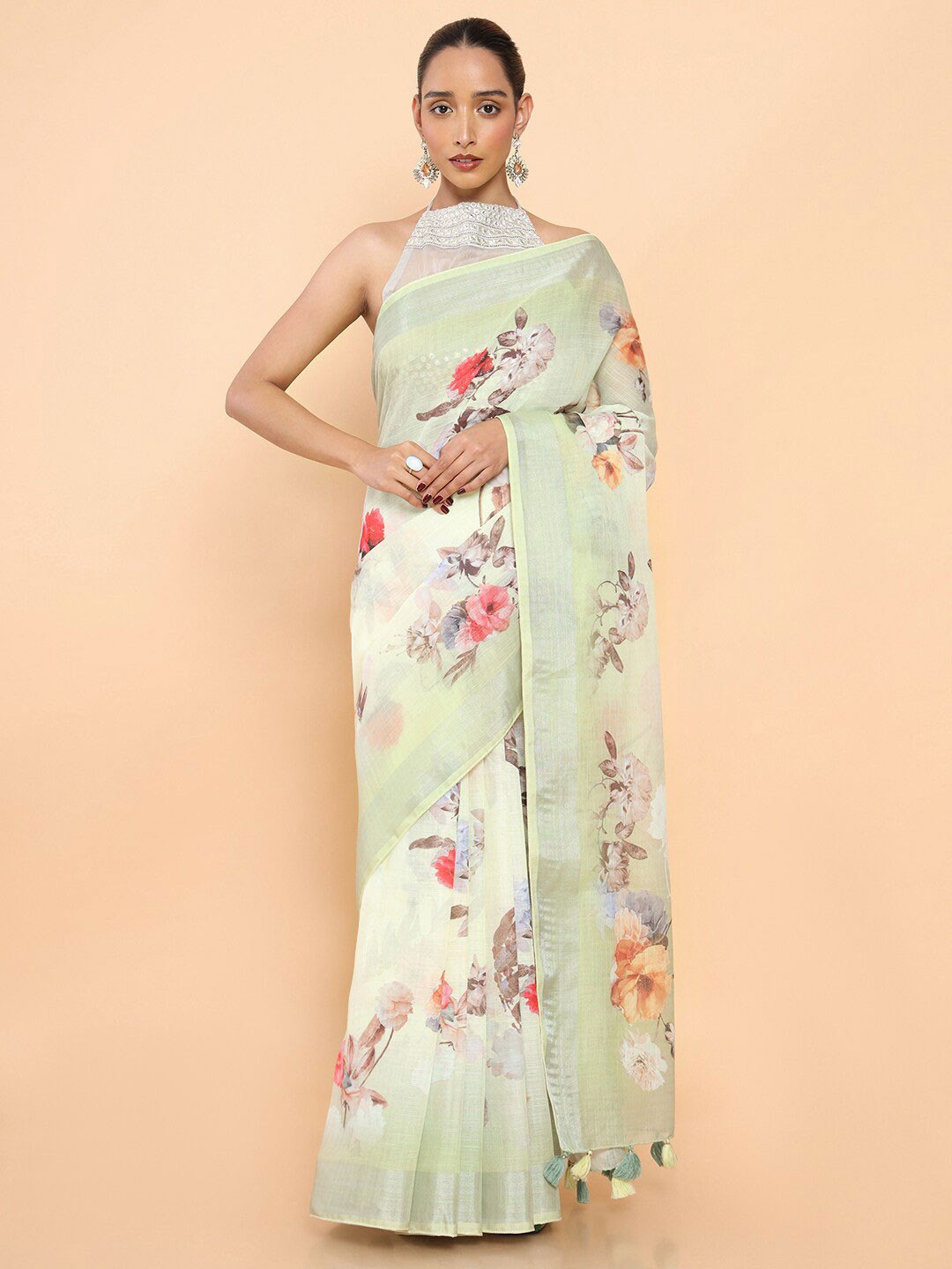 

Soch Floral Pure Linen Saree, Yellow