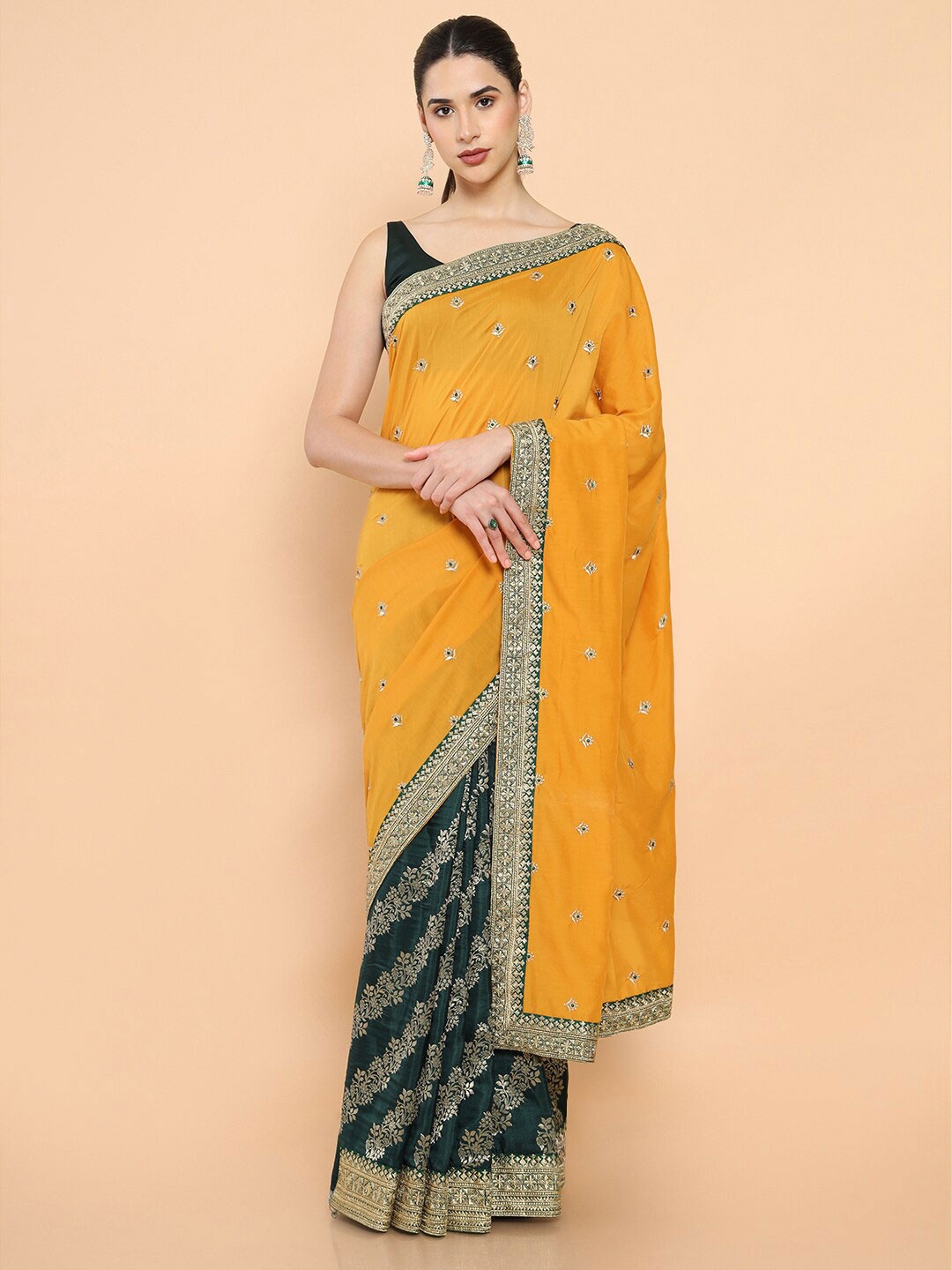 

Soch Floral Embroidered Silk Blend Saree, Yellow