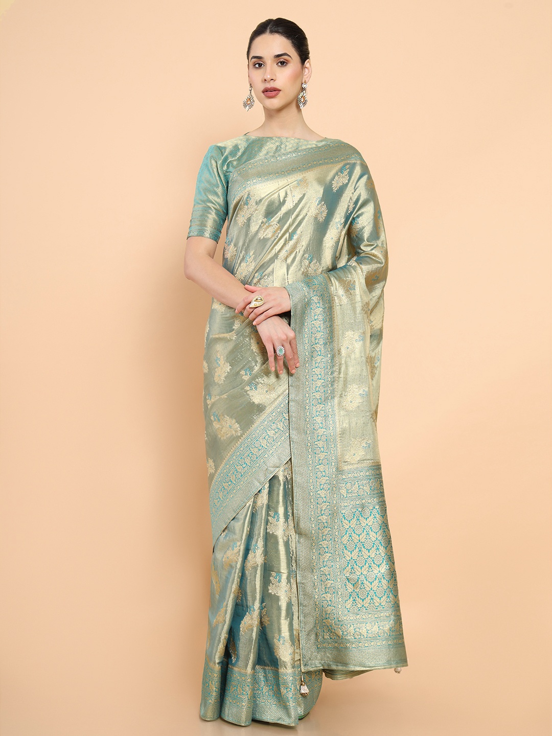 

Soch Floral Zari Pure Silk Saree, Green
