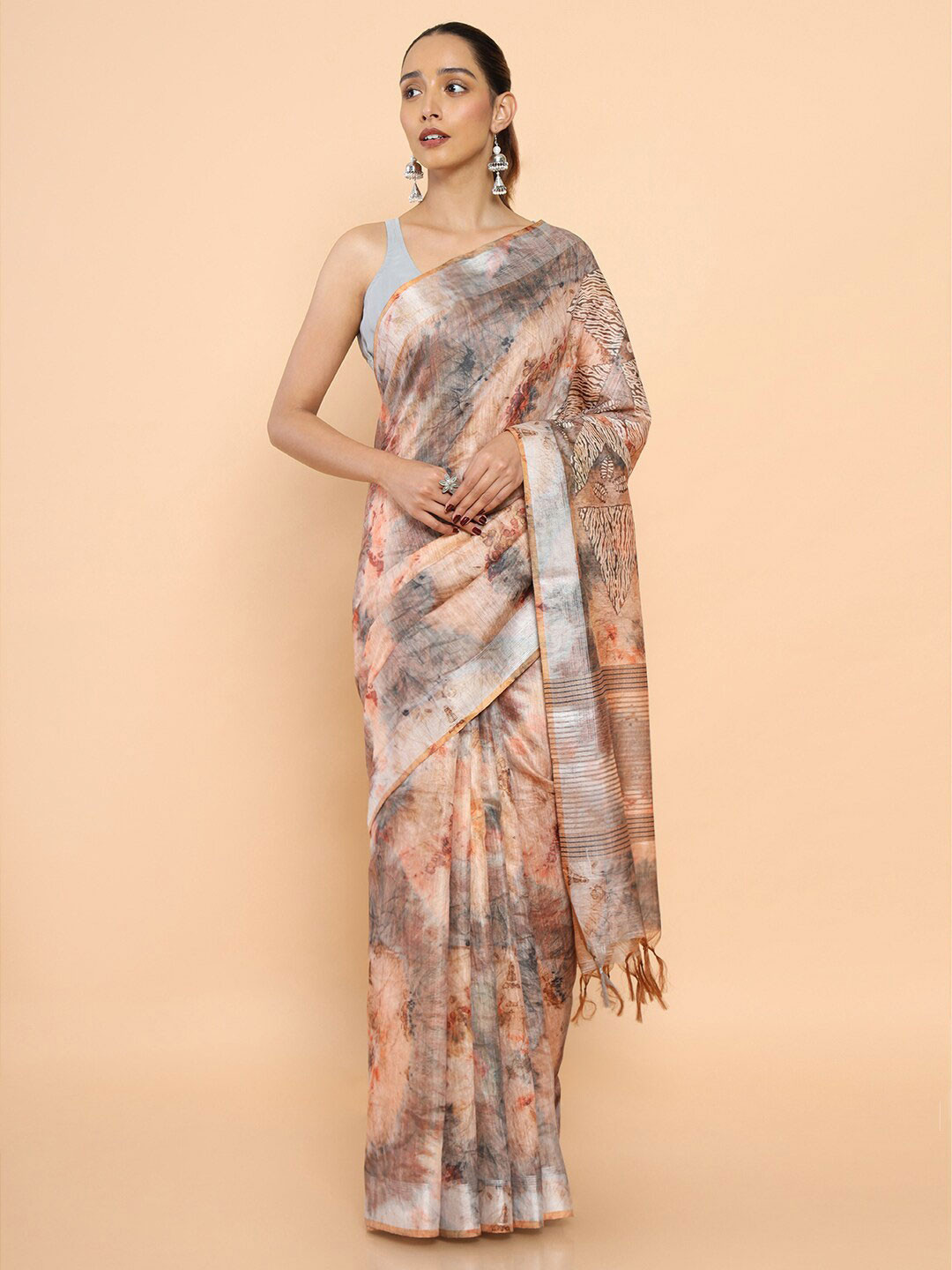 

Soch Floral Zari Silk Cotton Saree, Orange