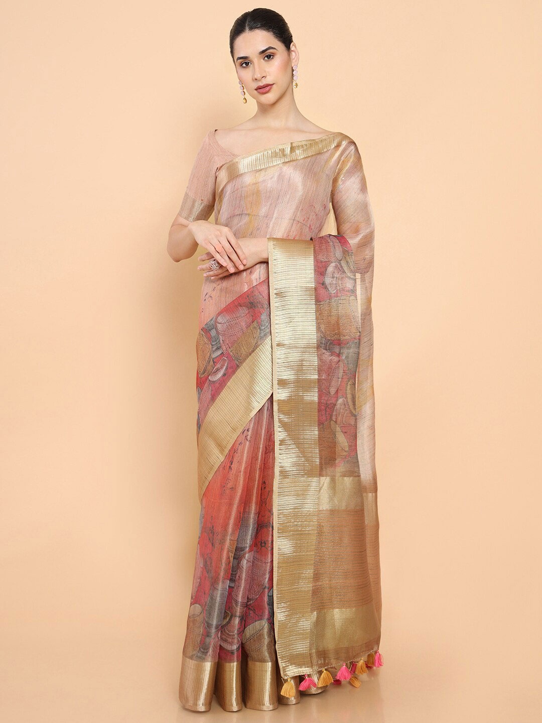 

Soch Floral Zari Organza Saree, Orange