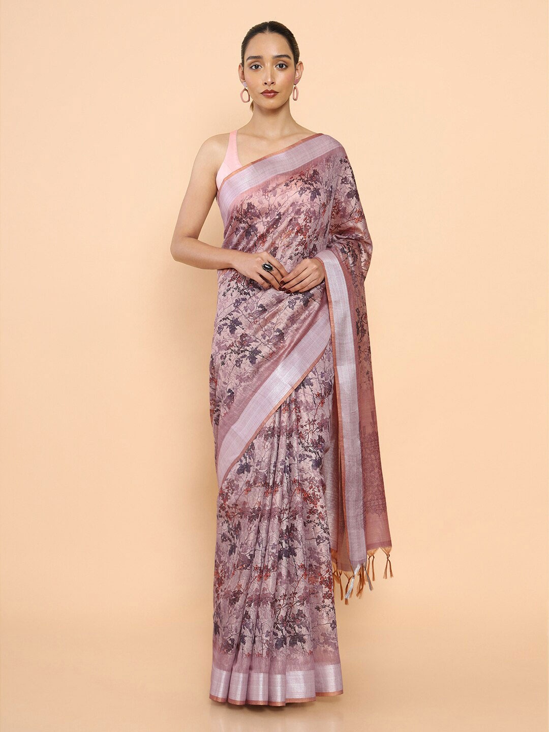 

Soch Floral Zari Silk Cotton Saree, Purple