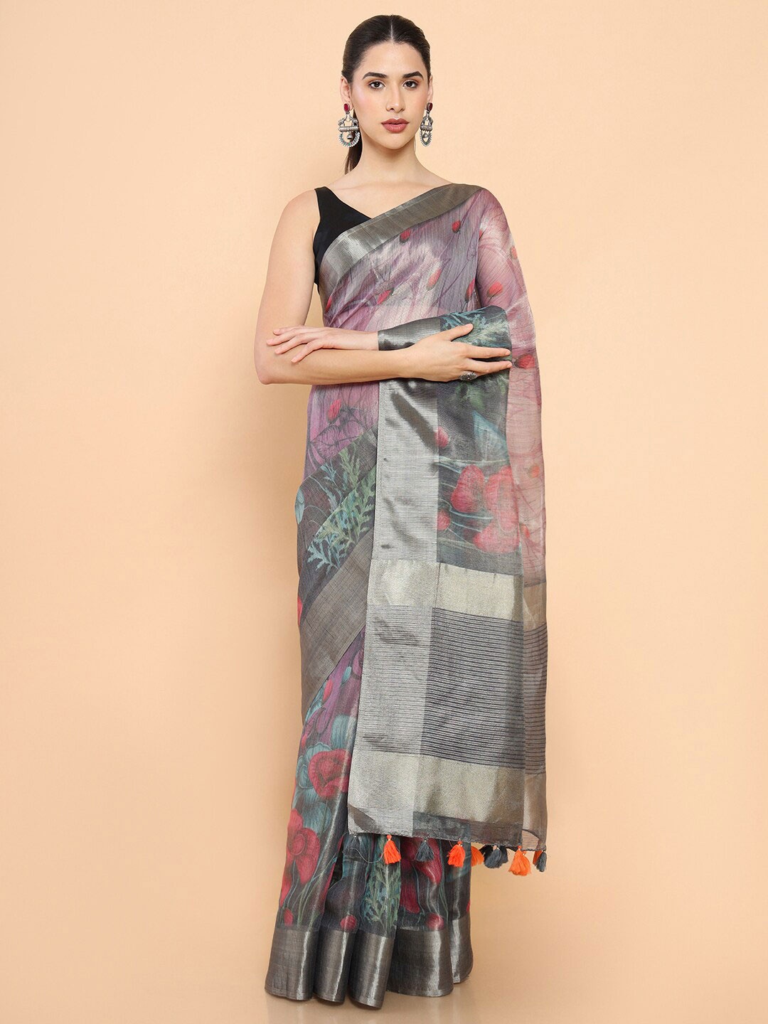 

Soch Floral Zari Organza Saree, Grey