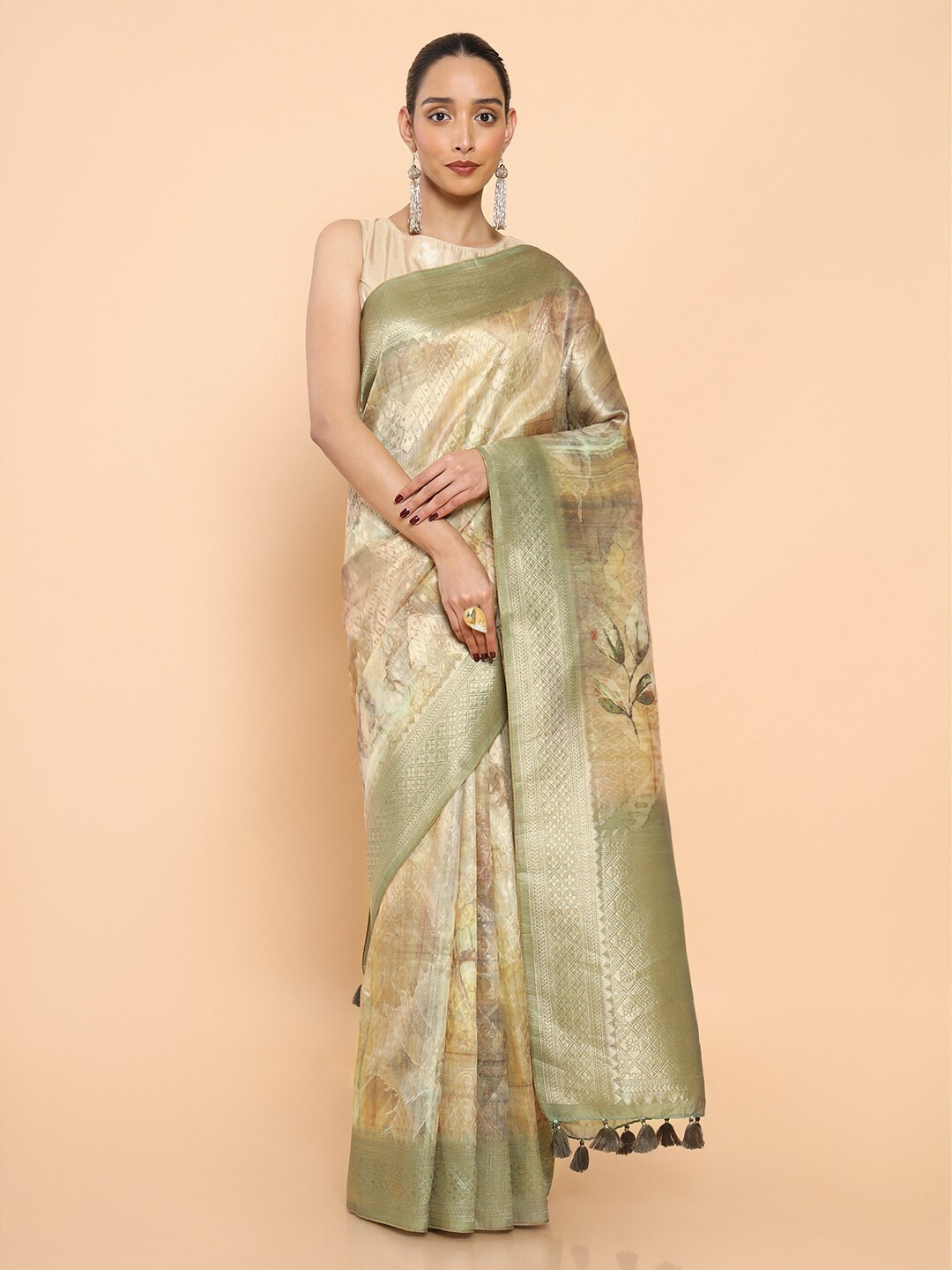 

Soch Woven Design Zari Silk Blend Saree, Green
