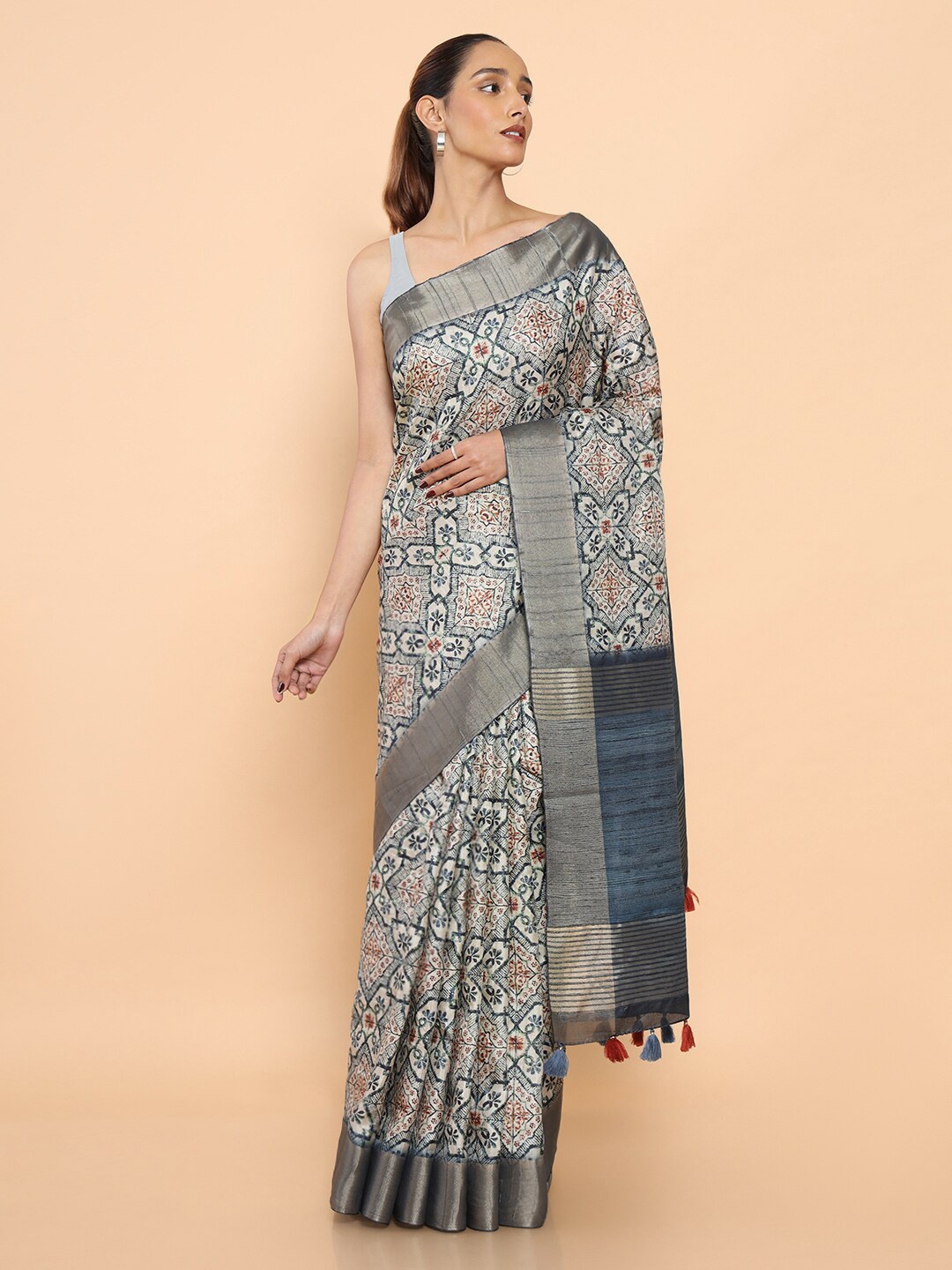 

Soch Floral Zari Silk Blend Saree, Blue