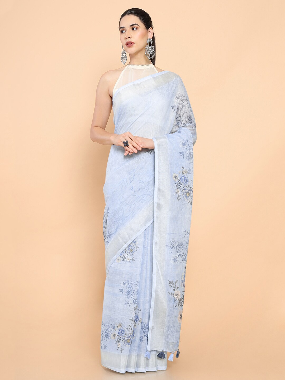 

Soch Floral Pure Linen Saree, Grey