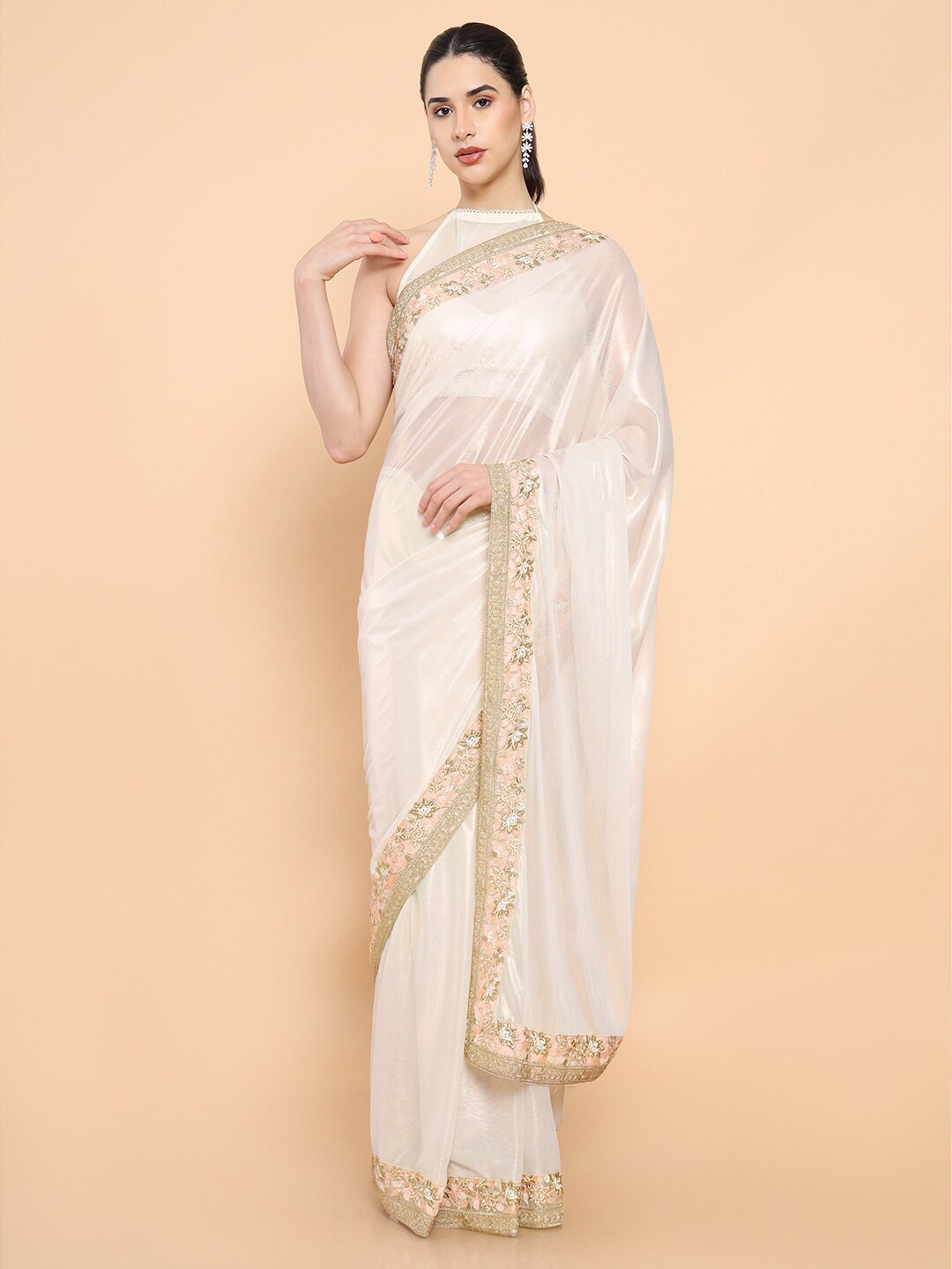 

Soch Embroidered Pure Chiffon Saree, Silver