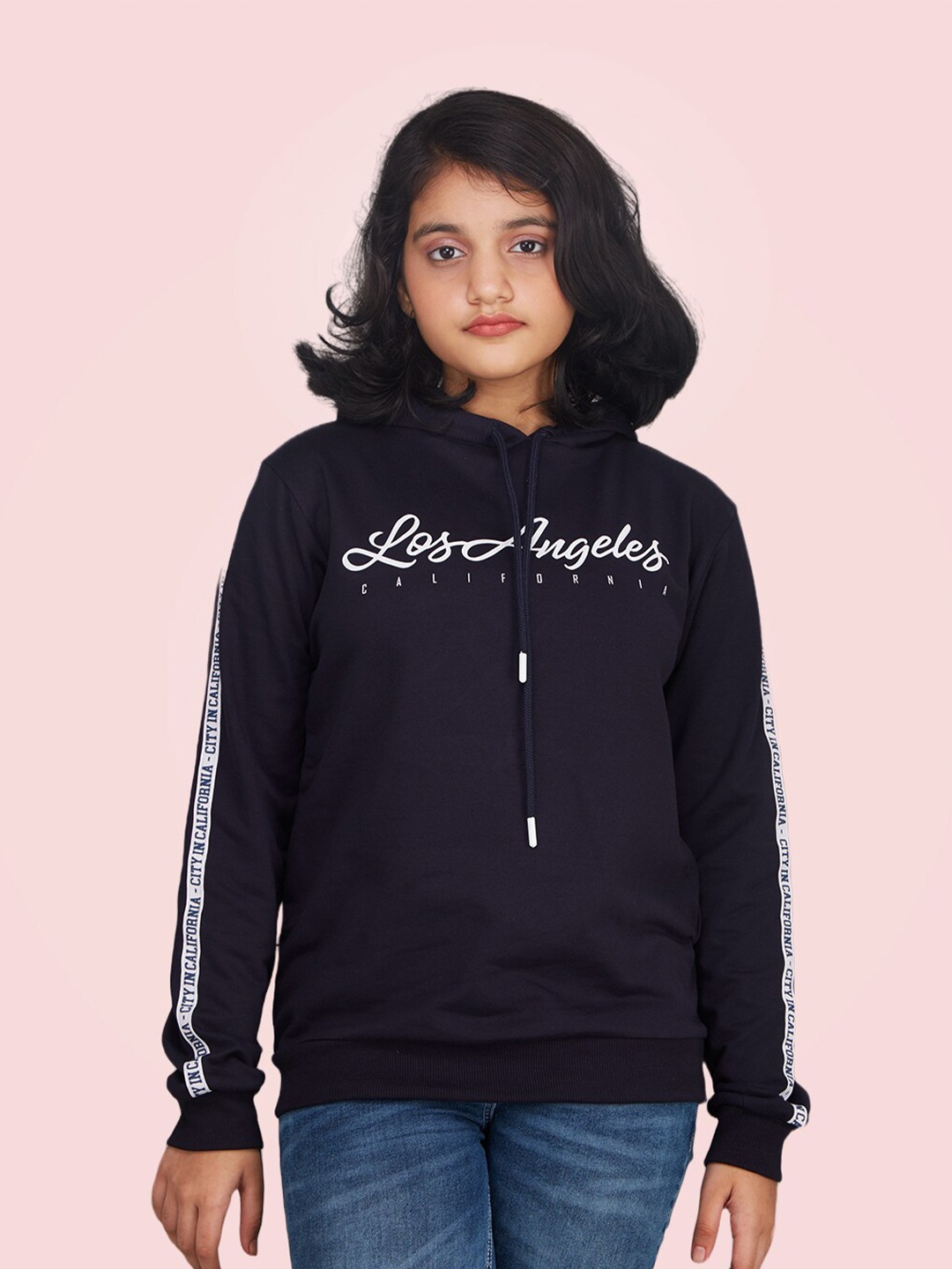 

Zalio Girls Typography Printed Hooded Pullover Sweatshirt, Navy blue