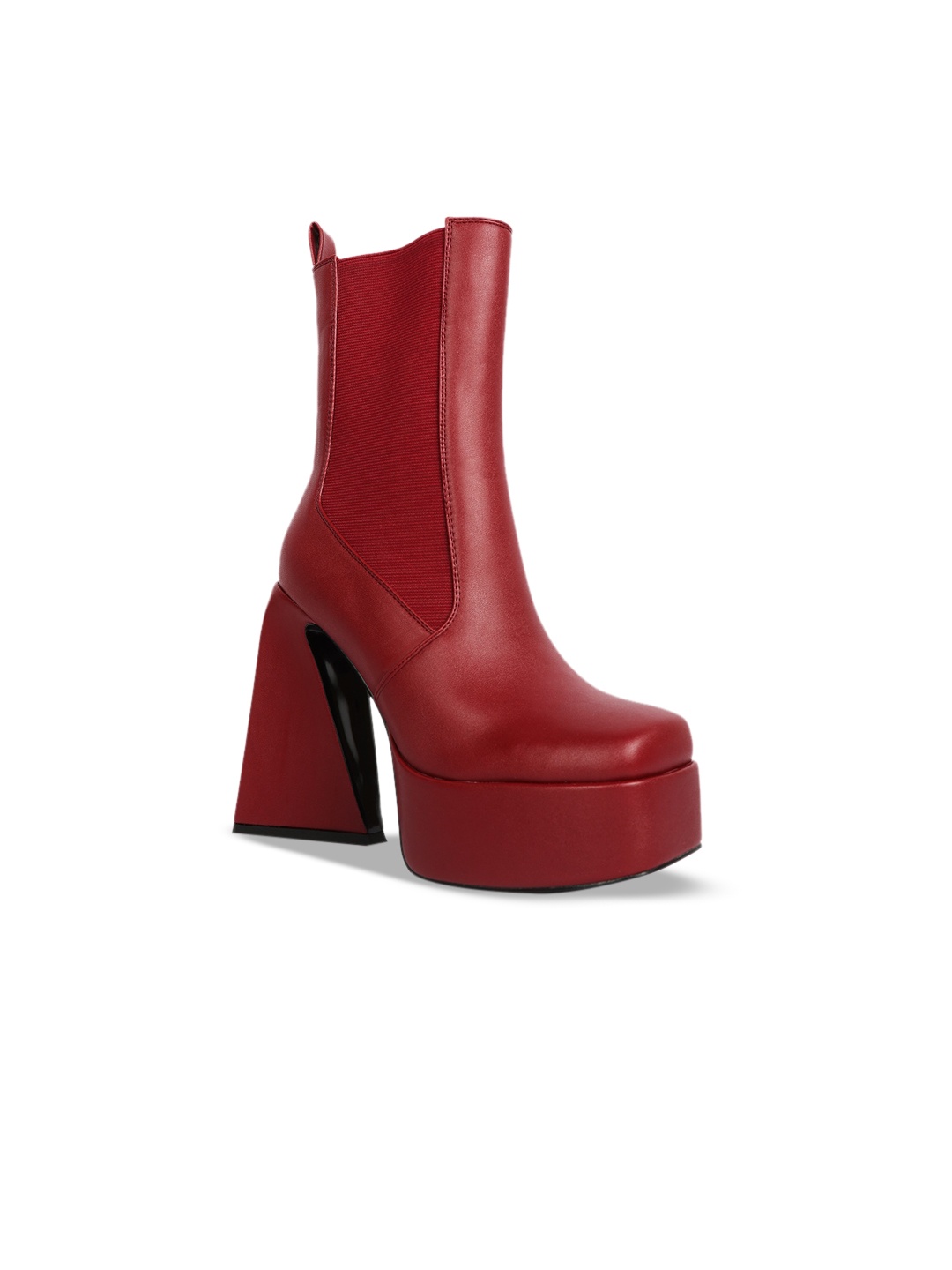 

London Rag Women High Platform Heel Chelsea Boots, Burgundy